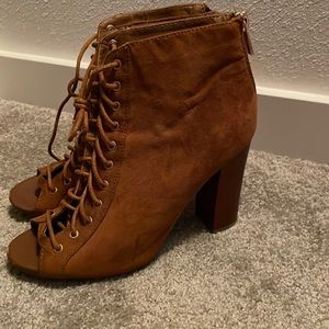 size 8 BAMBOO heels with lace up front, brown